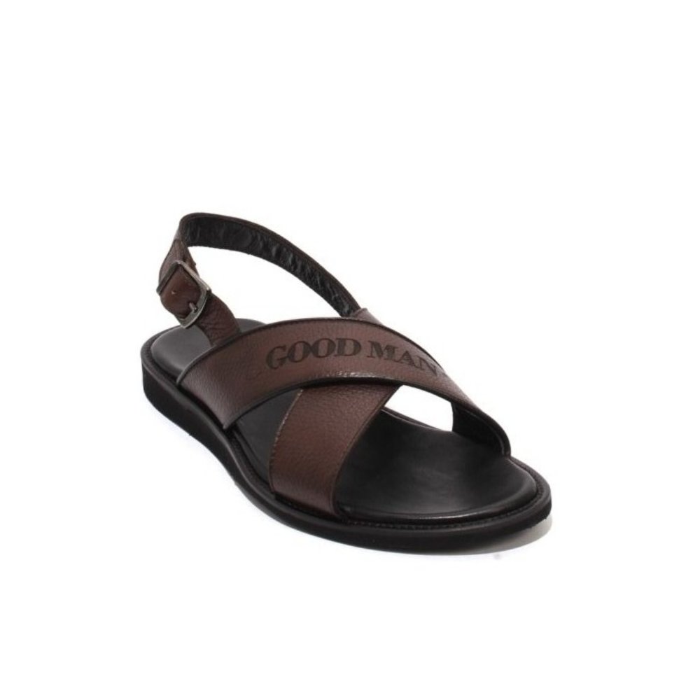 GoodMan 300 Brown Leather Slingback Slides Buckle Men Sandals